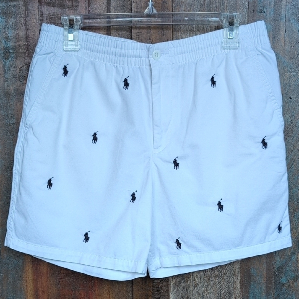 Polo Ralph Lauren White Cotton Chino Preppy Shorts w/ Navy Pony Print - Boys 20